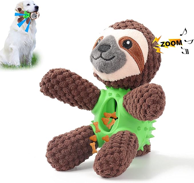 Peluche pour chien 3-en-1 avec jouet de nettoyage dentaire intégré et cachette à friandises.