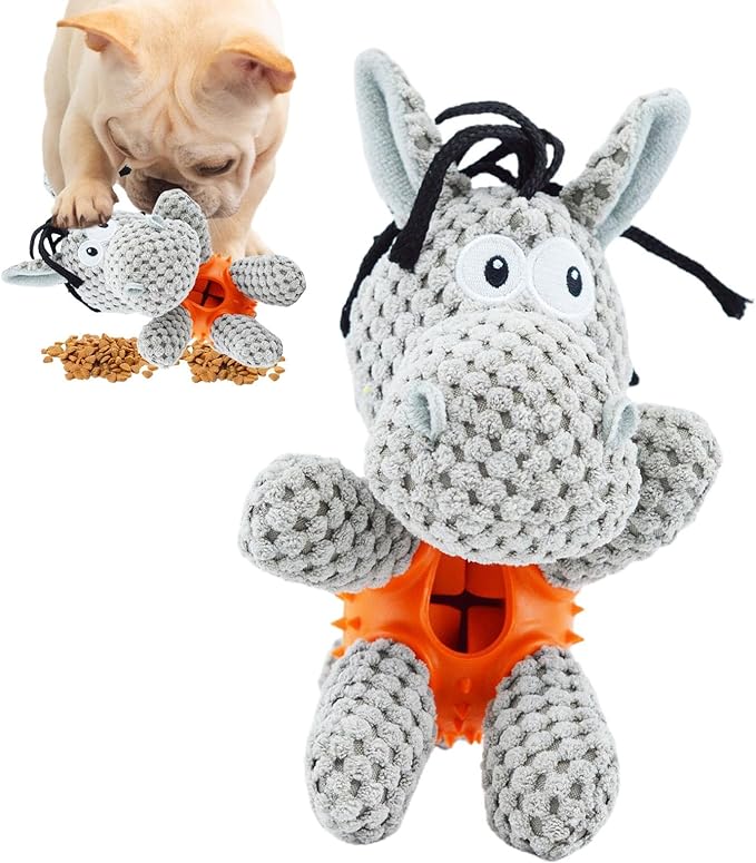 Peluche pour chien 3-en-1 avec jouet de nettoyage dentaire intégré et cachette à friandises.