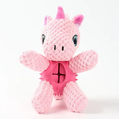Peluche pour chien 3-en-1 avec jouet de nettoyage dentaire intégré et cachette à friandises.