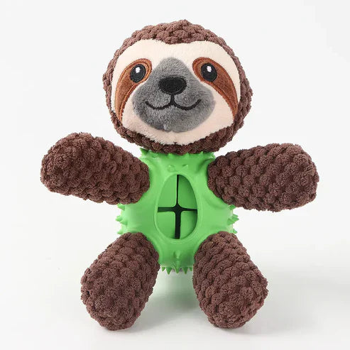 Peluche pour chien 3-en-1 avec jouet de nettoyage dentaire intégré et cachette à friandises.