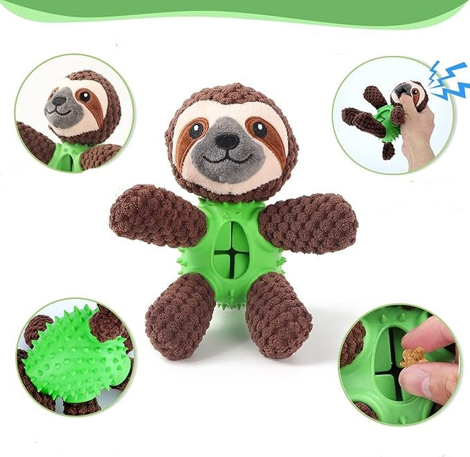 Peluche pour chien 3-en-1 avec jouet de nettoyage dentaire intégré et cachette à friandises.