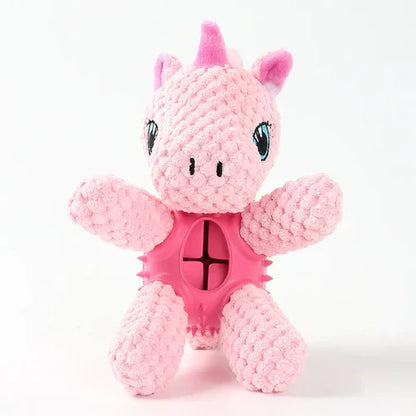 Peluche pour chien 3-en-1 avec jouet de nettoyage dentaire intégré et cachette à friandises.