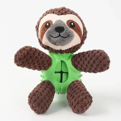 Peluche pour chien 3-en-1 avec jouet de nettoyage dentaire intégré et cachette à friandises.