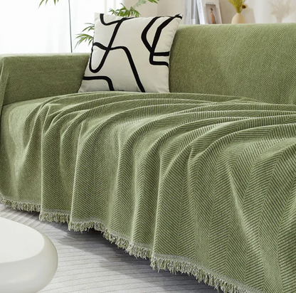 Élégant Jeté de Canapé en Chenille à Franges