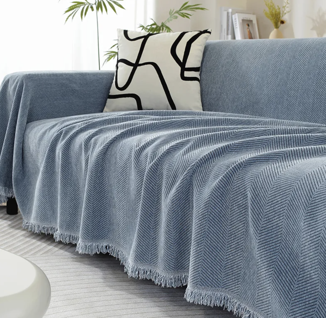 Élégant Jeté de Canapé en Chenille à Franges