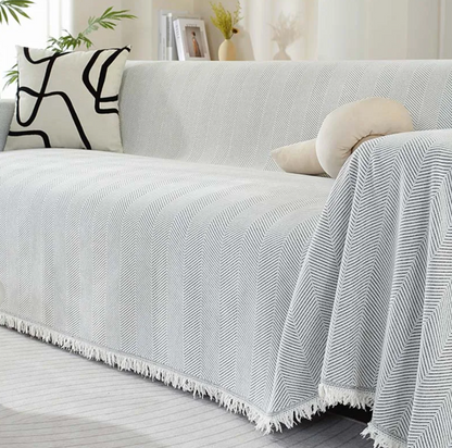 Élégant Jeté de Canapé en Chenille à Franges