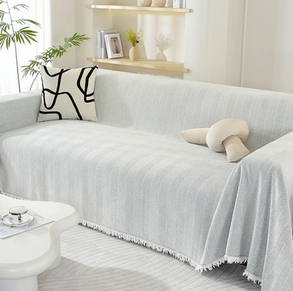 Élégant Jeté de Canapé en Chenille à Franges