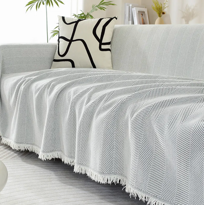 Élégant Jeté de Canapé en Chenille à Franges