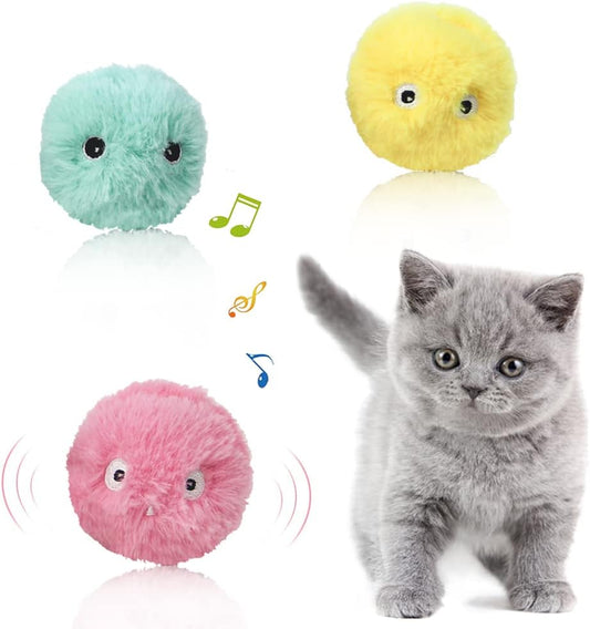 Balles De Jeu Interactives En Peluche Pour Chats Avec Bruits D'animaux (Pack De 3)